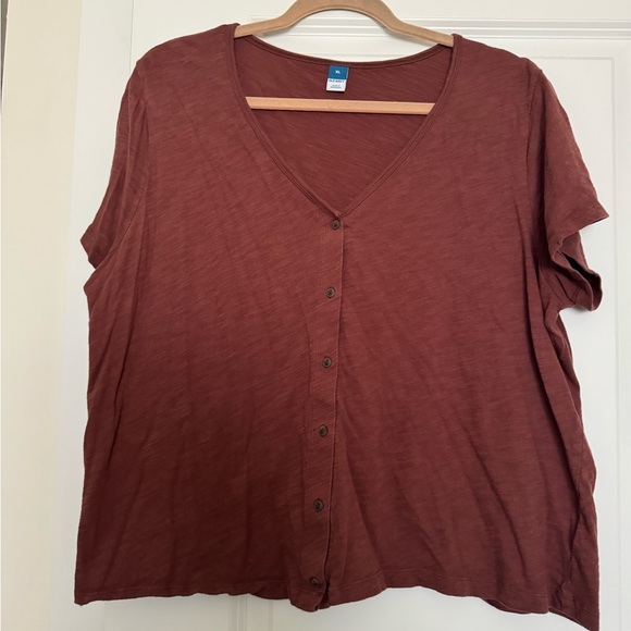 Old Navy Slub Knit V-Neck Button Up Short Sleeve Top - Picture 5 of 7